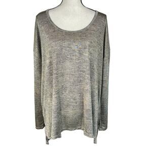 Lane Bryant SZ 22/24 Top Gold Shimmery Stretch Hi-Low Hem Long Sleeve Scoop Neck
